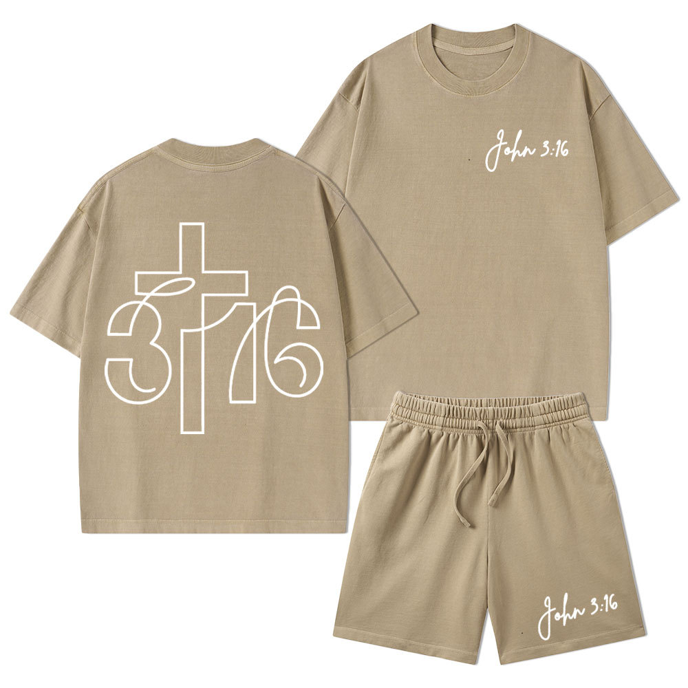JOHN 3: 16 Christian Washed T-Shirt & Shorts