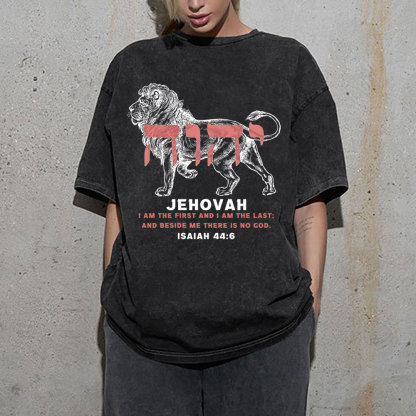 Jehovah King Lion Christian Washed T-Shirt