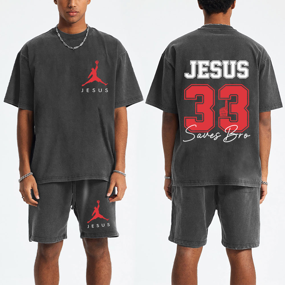 Jesus 33 Christian Washed T-Shirt & Shorts