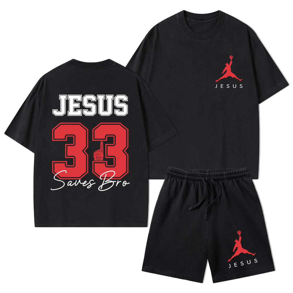 Jesus 33 Christian Washed T-Shirt & Shorts