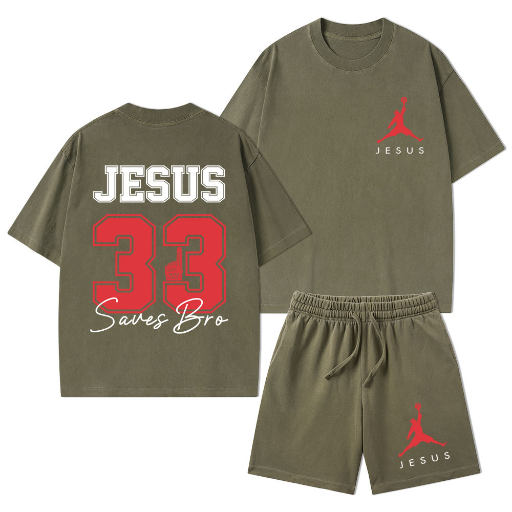 Jesus 33 Christian Washed T-Shirt & Shorts