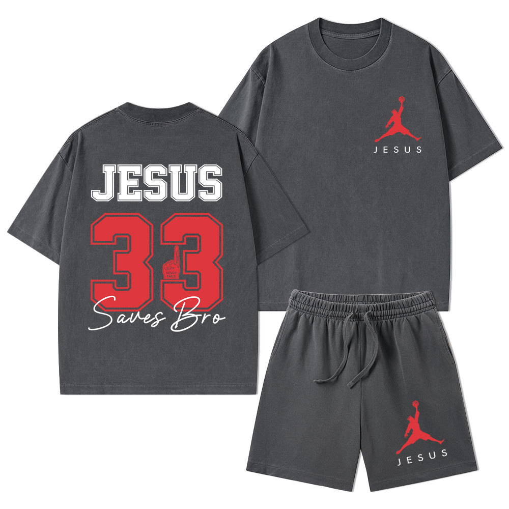 Jesus 33 Christian Washed T-Shirt & Shorts