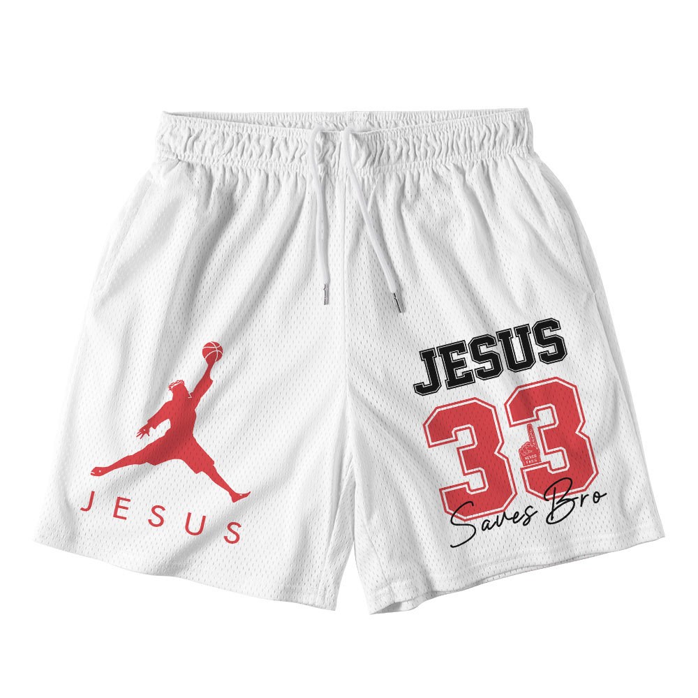 Jesus 33 Christian White Mesh Shorts
