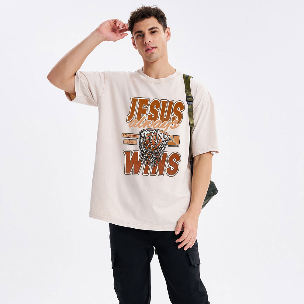Jesus Always Wins Chrisitian Washed T-Shirt