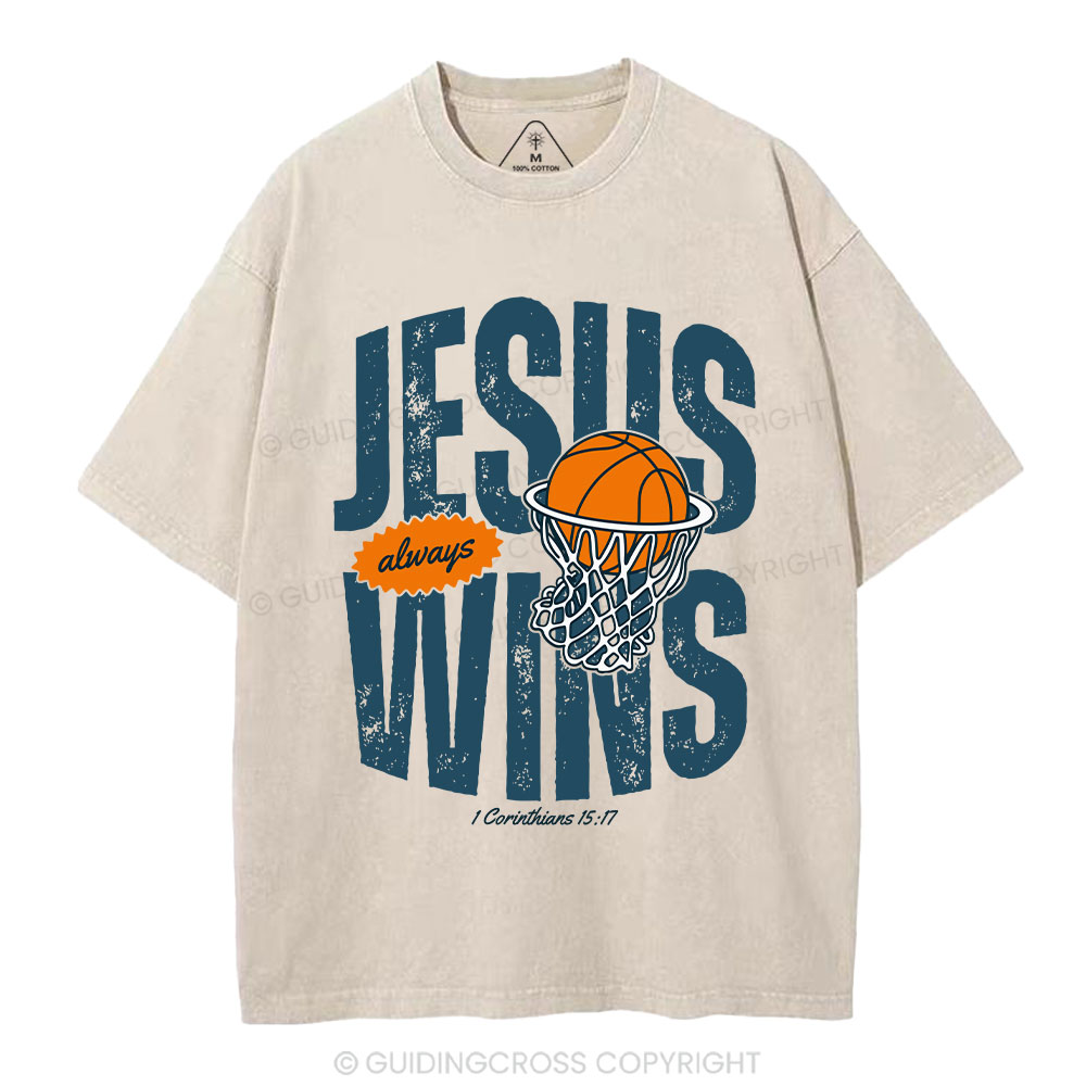 Jesus Always Wins Christian Washed T-Shirt