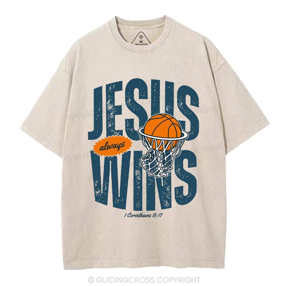 Jesus Always Wins Christian Washed T-Shirt