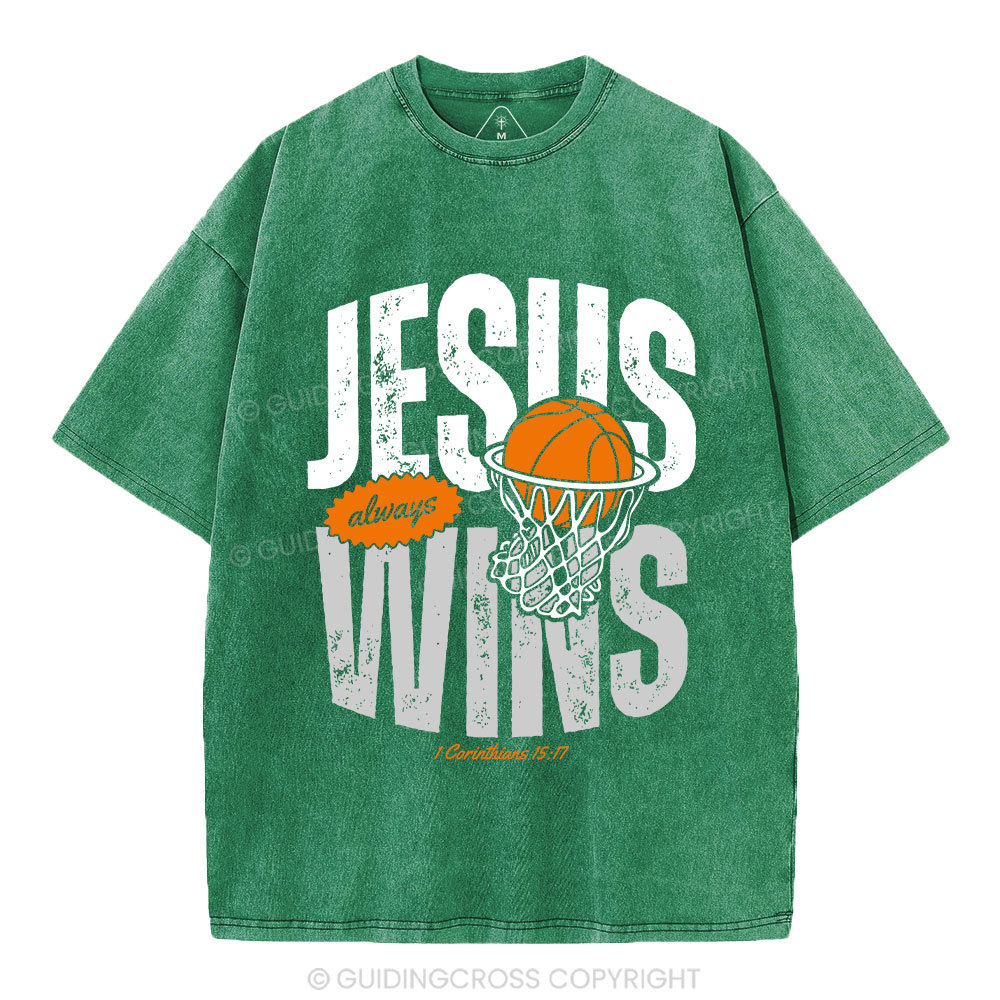 Jesus Always Wins Christian Washed T-Shirt