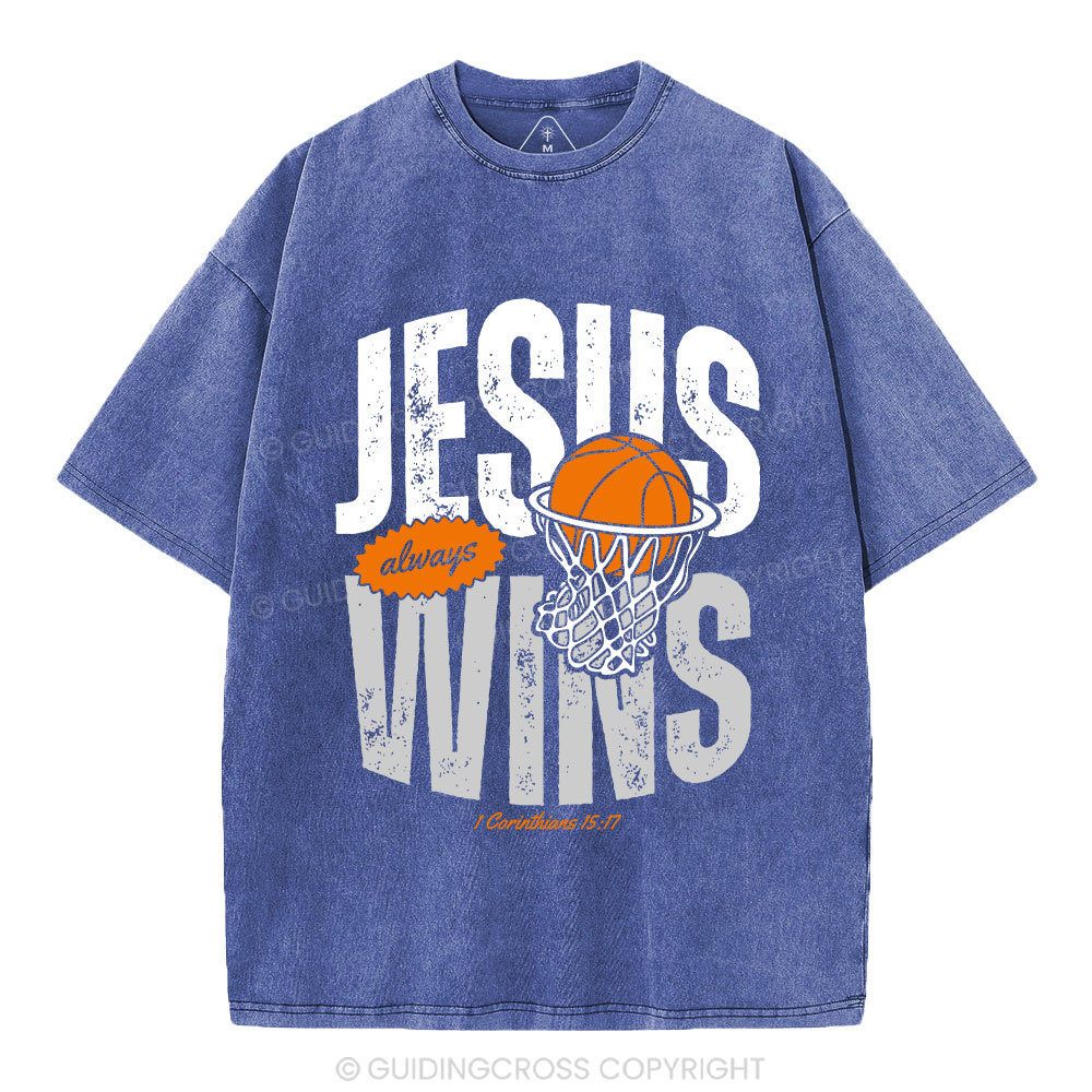 Jesus Always Wins Christian Washed T-Shirt