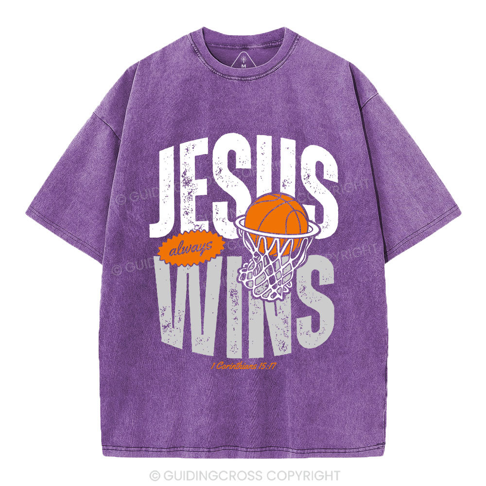 Jesus Always Wins Christian Washed T-Shirt