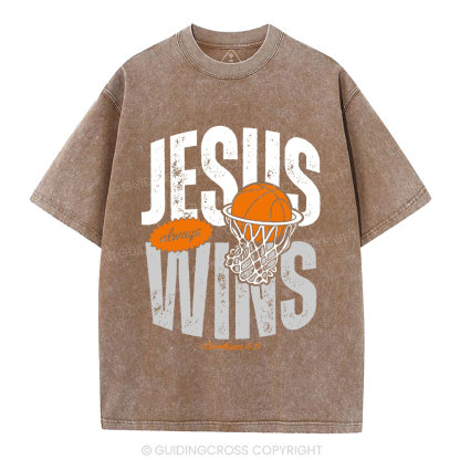 Jesus Always Wins Christian Washed T-Shirt