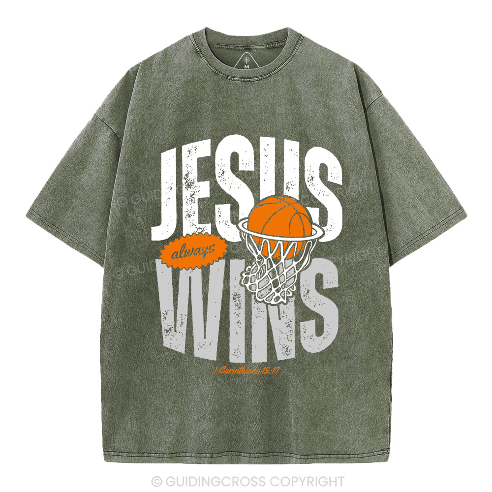 Jesus Always Wins Christian Washed T-Shirt