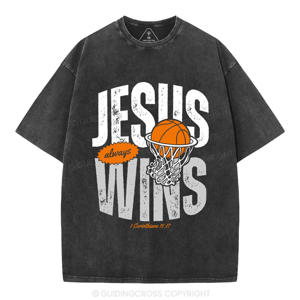 Jesus Always Wins Christian Washed T-Shirt