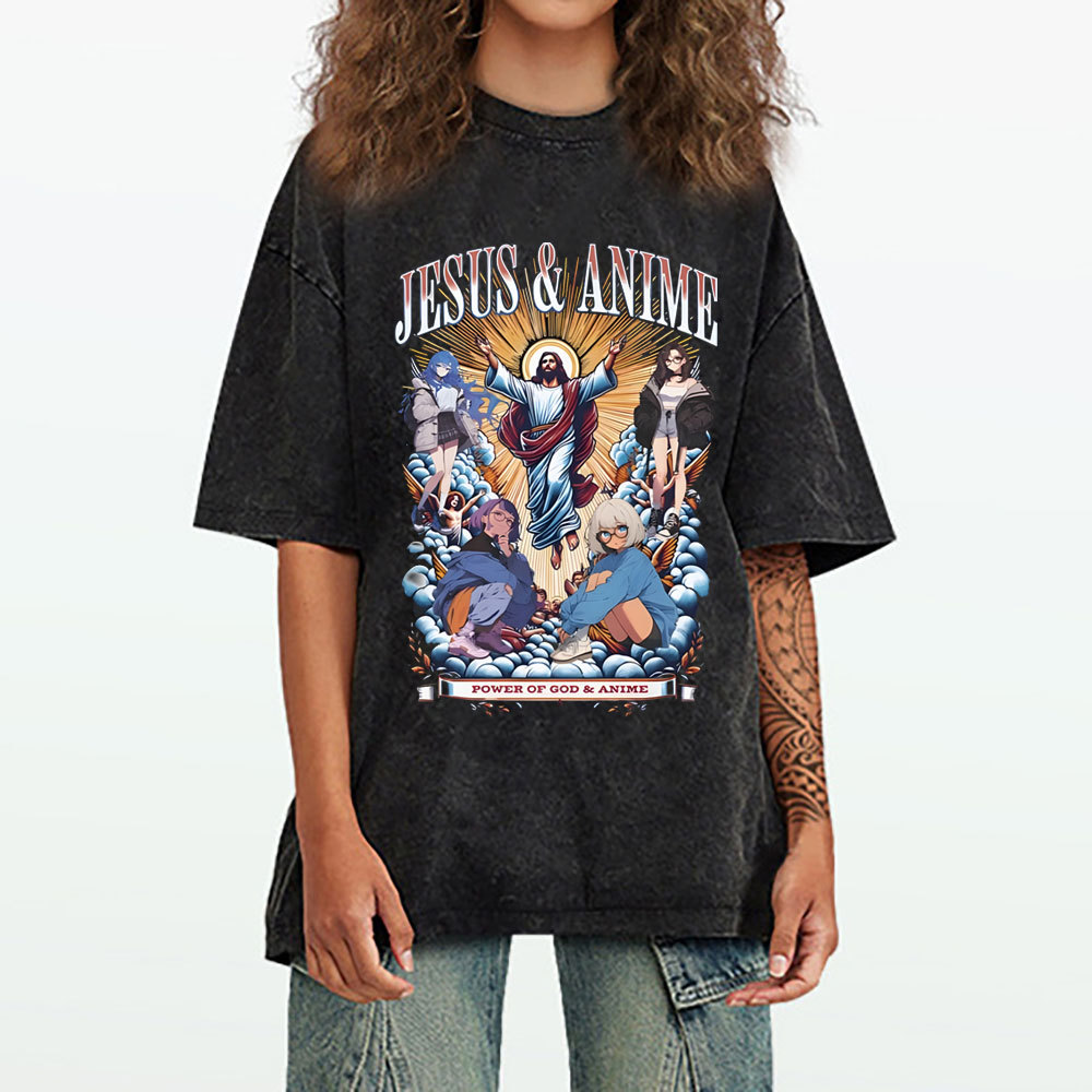 Jesus And Anime Christian Washed T-Shirt