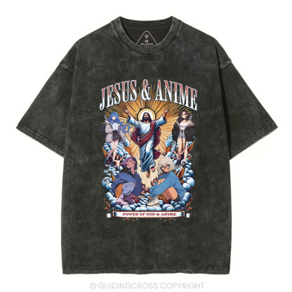 Jesus And Anime Christian Washed T-Shirt