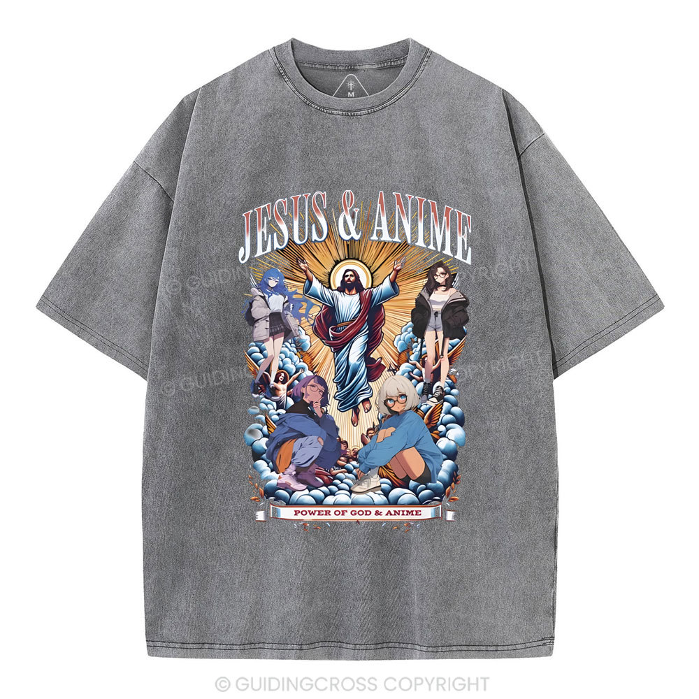 Jesus And Anime Christian Washed T-Shirt
