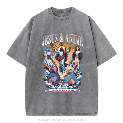 Jesus And Anime Christian Washed T-Shirt
