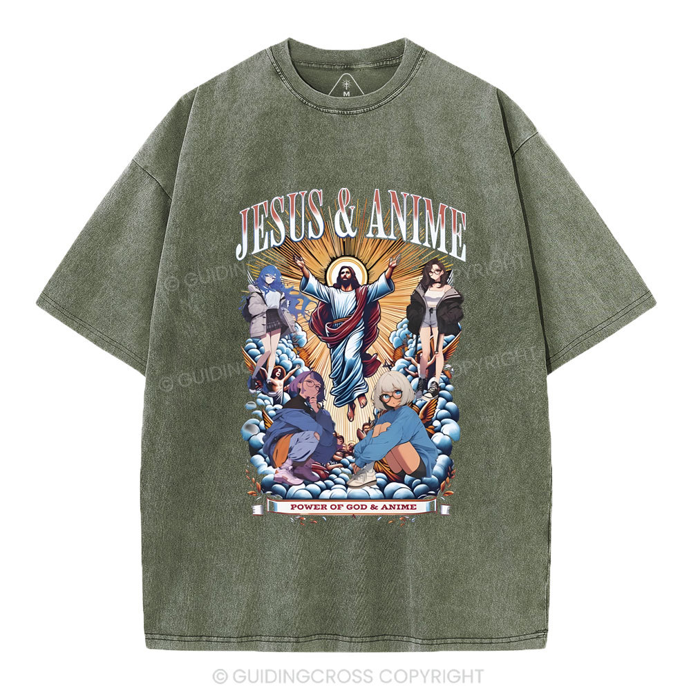 Jesus And Anime Christian Washed T-Shirt