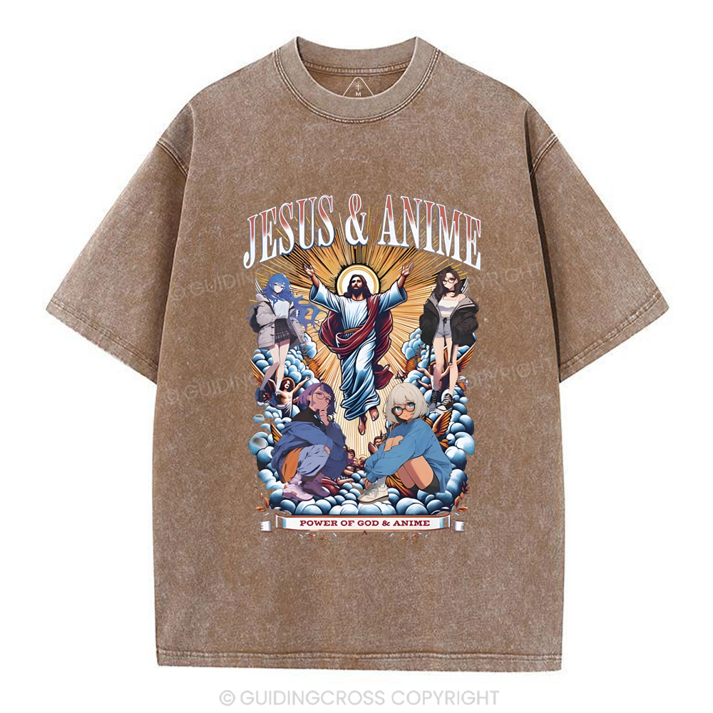 Jesus And Anime Christian Washed T-Shirt