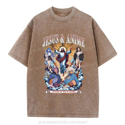 Jesus And Anime Christian Washed T-Shirt