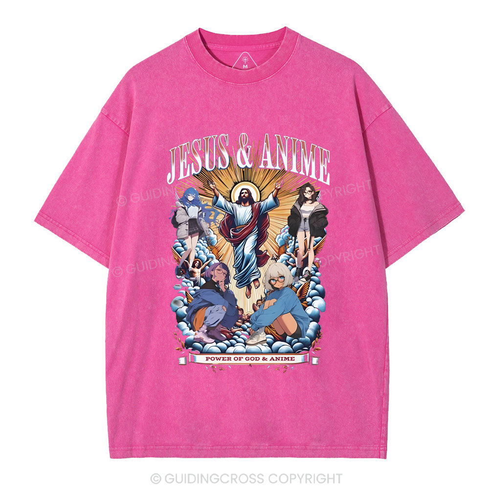 Jesus And Anime Christian Washed T-Shirt