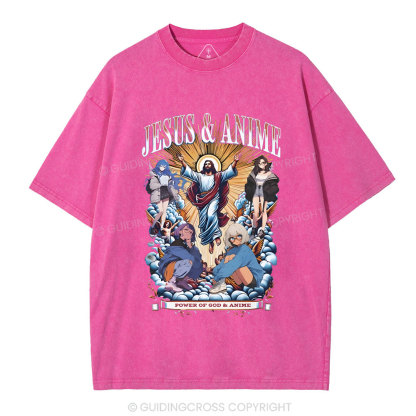 Jesus And Anime Christian Washed T-Shirt