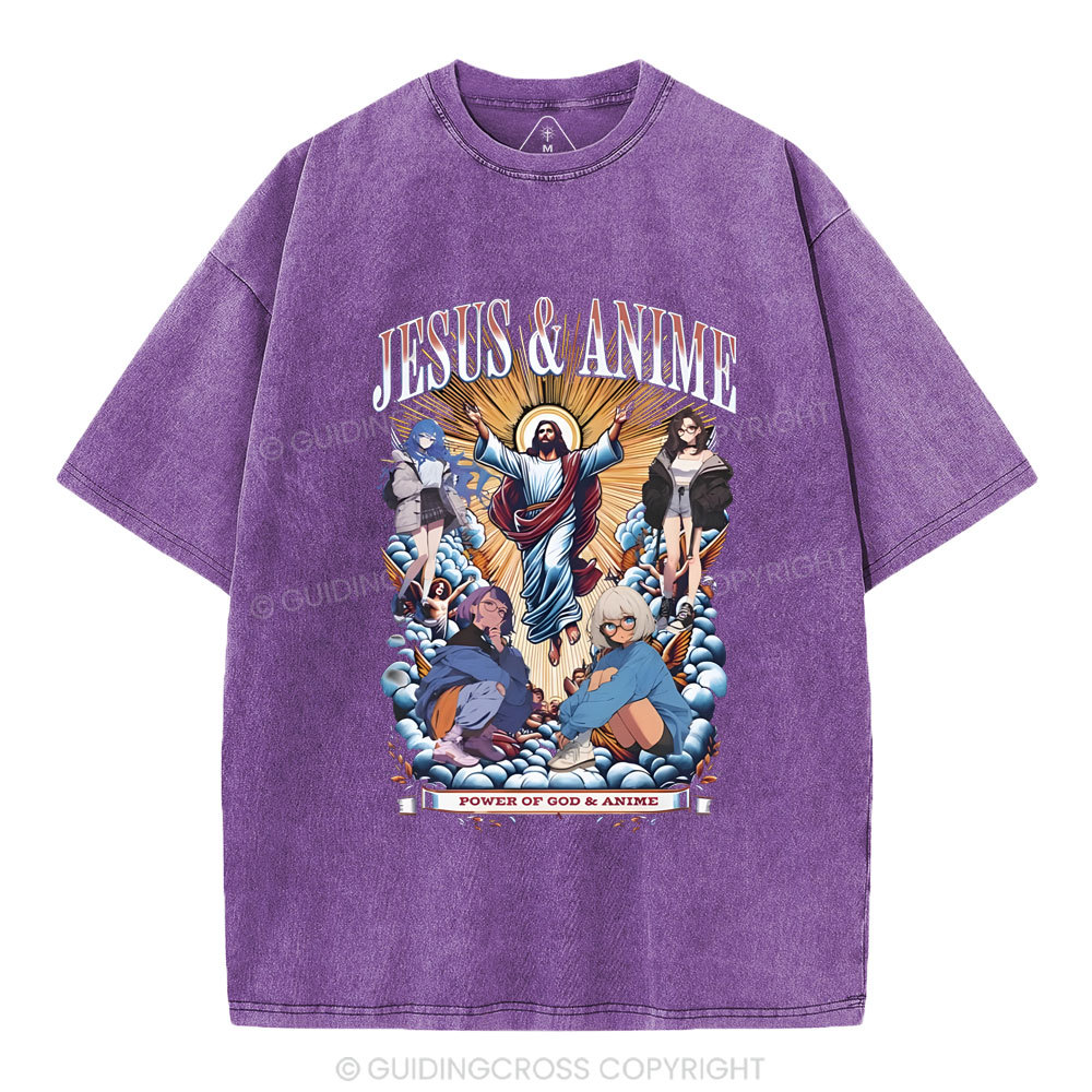 Jesus And Anime Christian Washed T-Shirt
