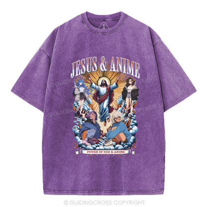 Jesus And Anime Christian Washed T-Shirt