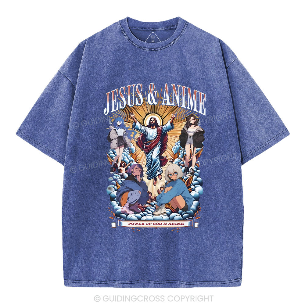 Jesus And Anime Christian Washed T-Shirt