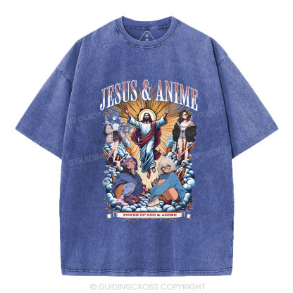 Jesus And Anime Christian Washed T-Shirt