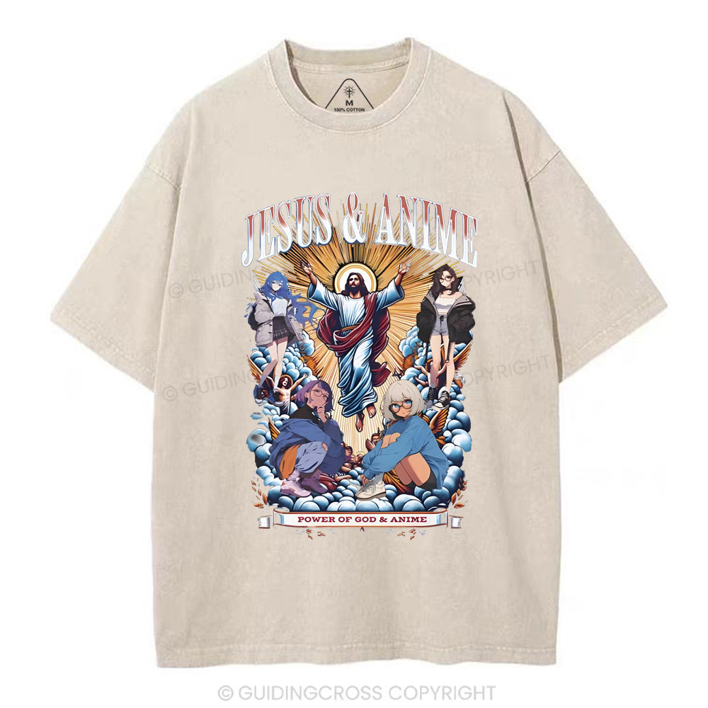 Jesus And Anime Christian Washed T-Shirt
