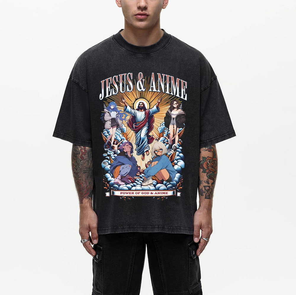 Jesus And Anime Christian Washed T-Shirt