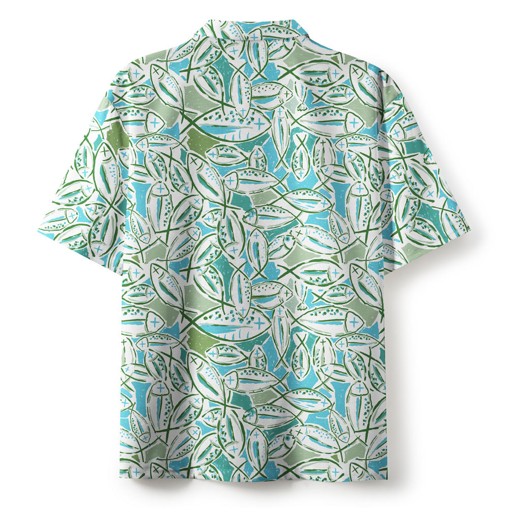 Jesus And Fish In Summer Green Christian Hawaiian Shirt 