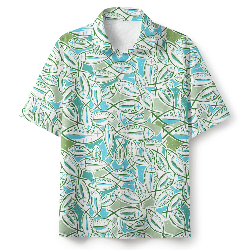 Jesus And Fish In Summer Green Christian Hawaiian Shirt 
