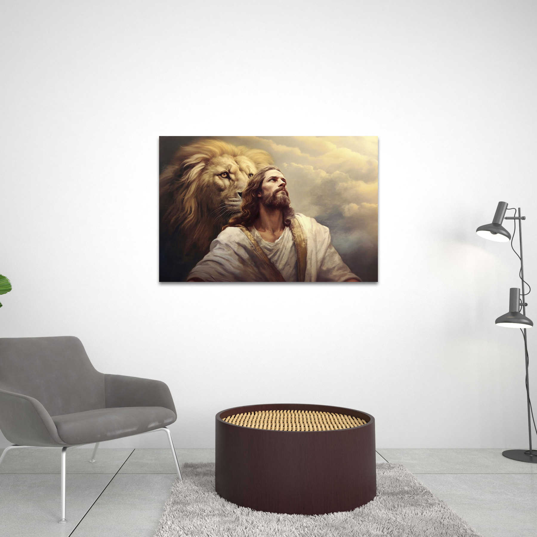Jesus And Lion Christian Canvas Wall Art