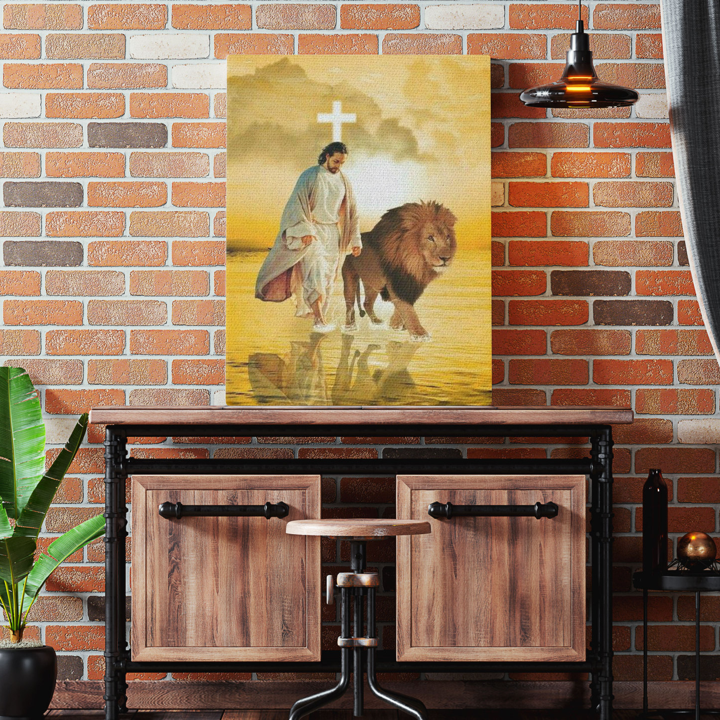 Jesus And Lion Walking On The Water Christian Canvas Wall Art