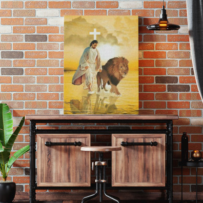 Jesus And Lion Walking On The Water Christian Canvas Wall Art