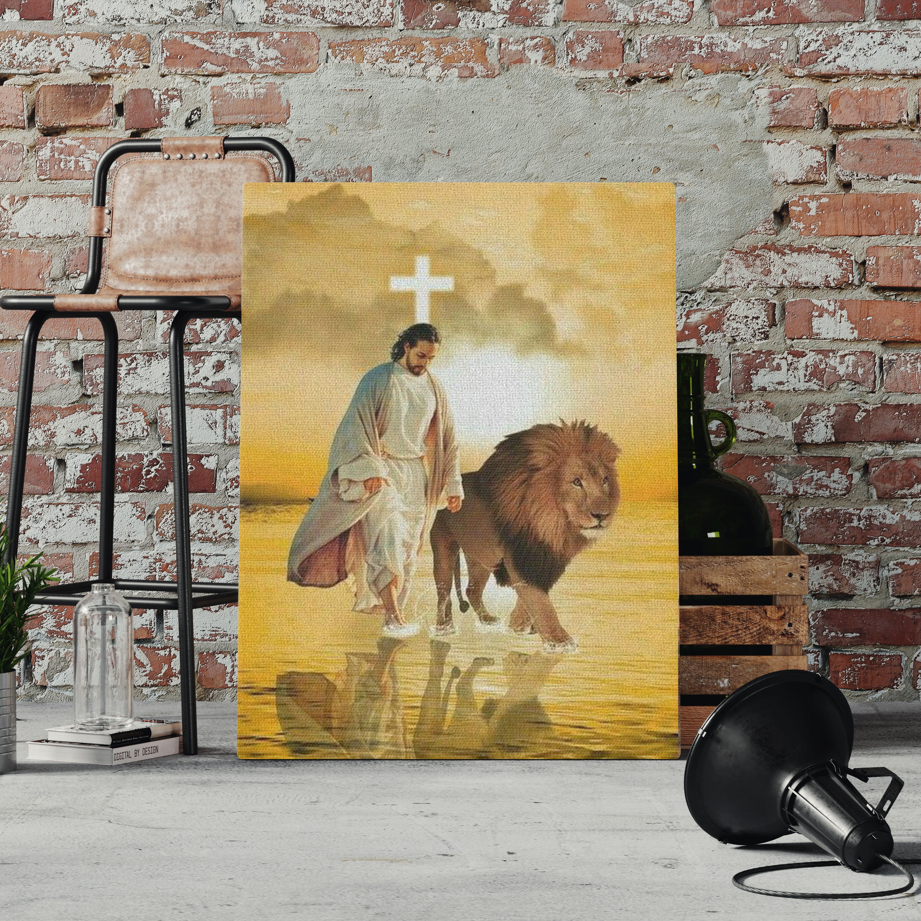 Jesus And Lion Walking On The Water Christian Canvas Wall Art