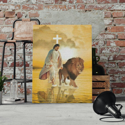 Jesus And Lion Walking On The Water Christian Canvas Wall Art