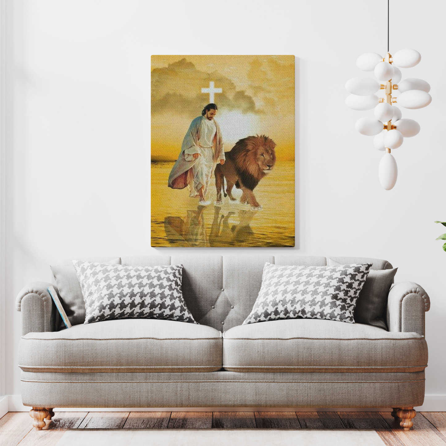 Jesus And Lion Walking On The Water Christian Canvas Wall Art