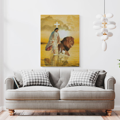 Jesus And Lion Walking On The Water Christian Canvas Wall Art