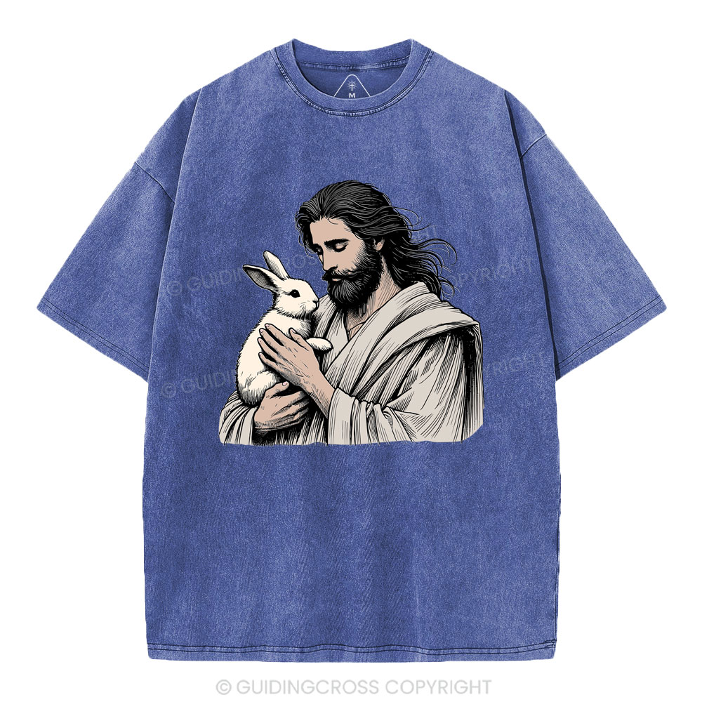 Jesus And Rabbit Easter Christian Washed T-Shirt