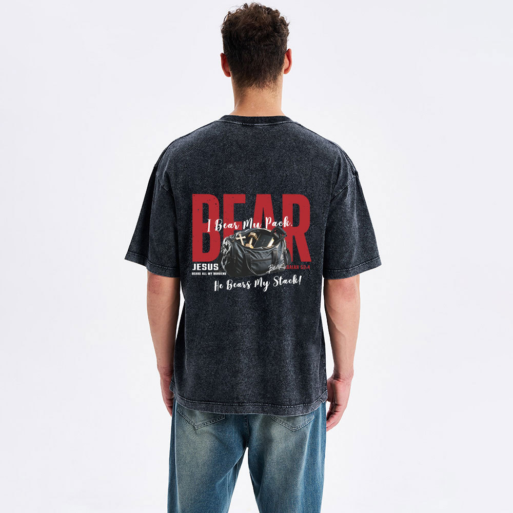 Jesus Bears All My Burdens Christian Washed T-Shirt