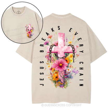 Jesus Breaks Every Chain Christian Washed T-Shirt