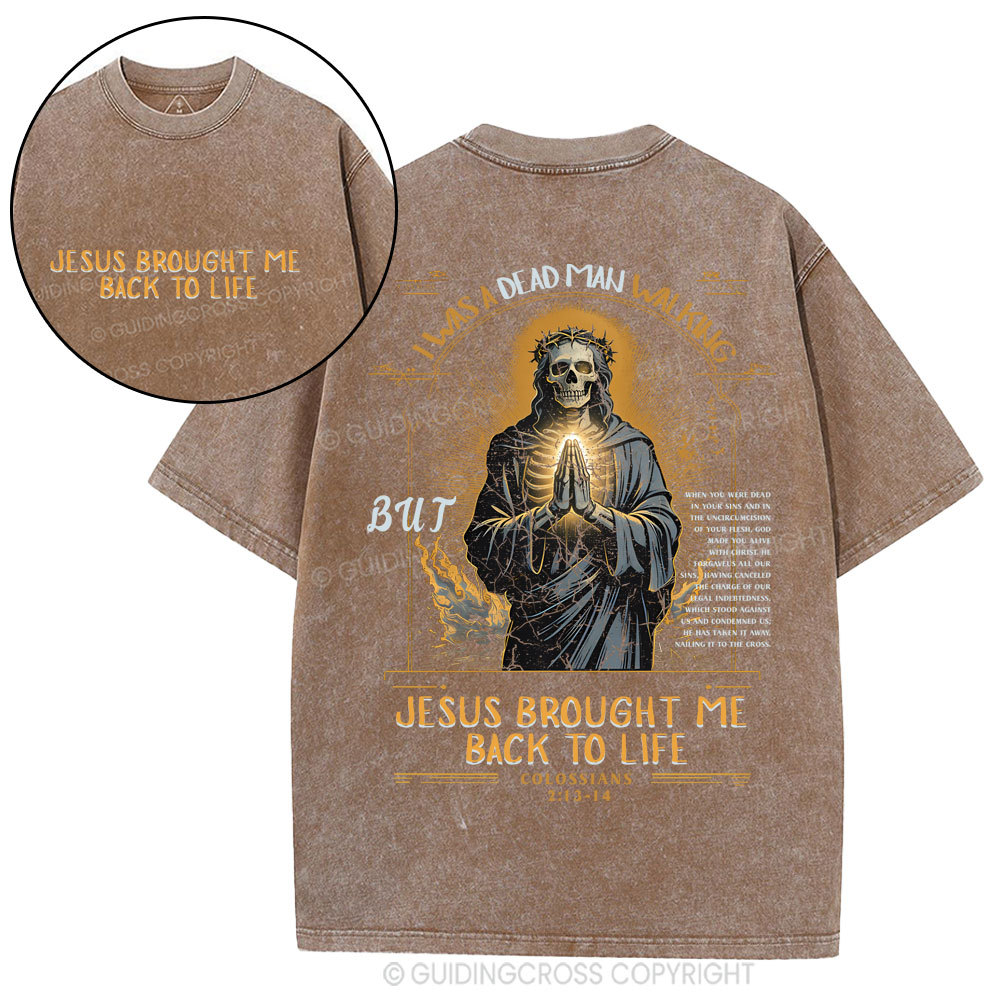 Jesus Brought Me Back To Life Christian Washed T-Shirt