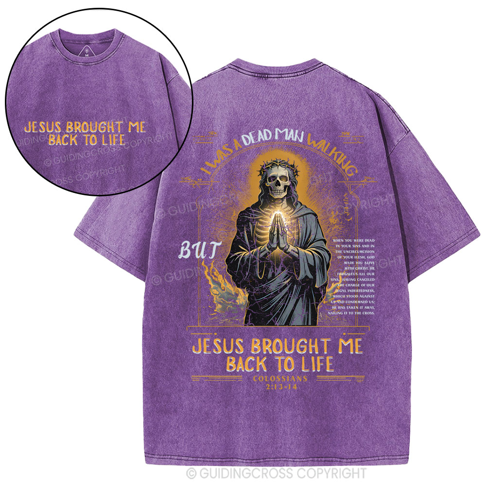Jesus Brought Me Back To Life Christian Washed T-Shirt