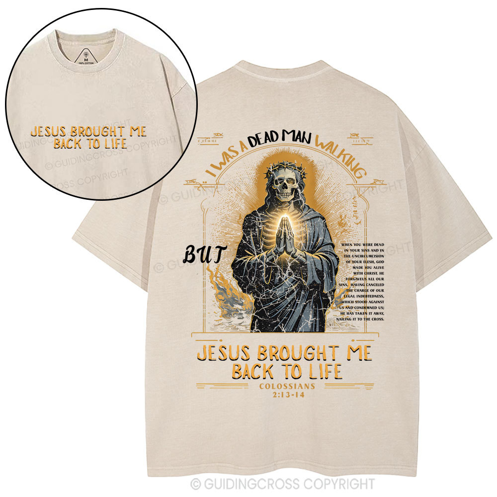 Jesus Brought Me Back To Life Christian Washed T-Shirt