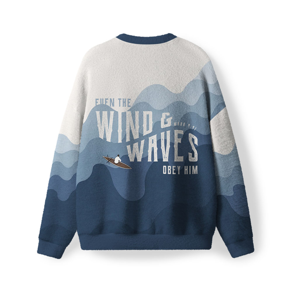 Jesus Calmed The Storm Furry Christian Lightweight Sweater