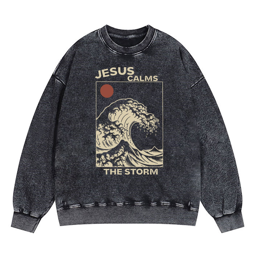 Jesus Calms The Storm Christian Washed Sweatshirt