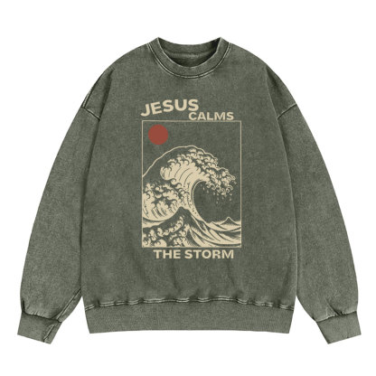 Jesus Calms The Storm Christian Washed Sweatshirt
