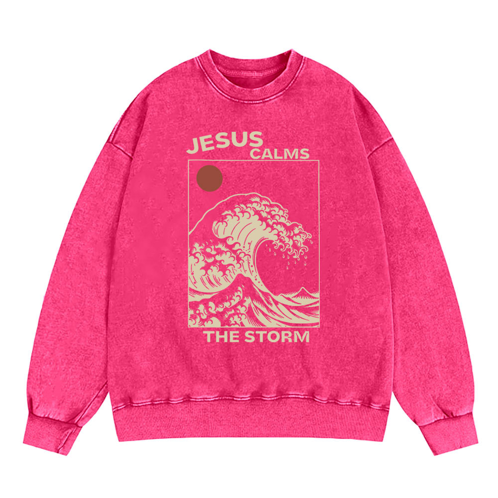 Jesus Calms The Storm Christian Washed Sweatshirt